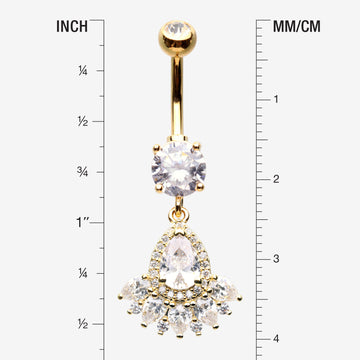 Detail View 1 of Golden Magnificent Sparkle Floral Teardrop Belly Button Ring-Clear Gem